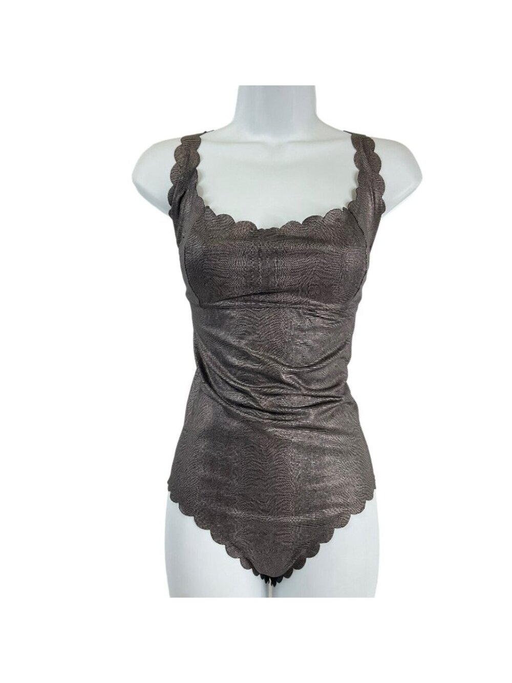 PilyQ Swimsuit Women's Sz D Metal Gray Gwen Scalloped Reversible One-Piece $154